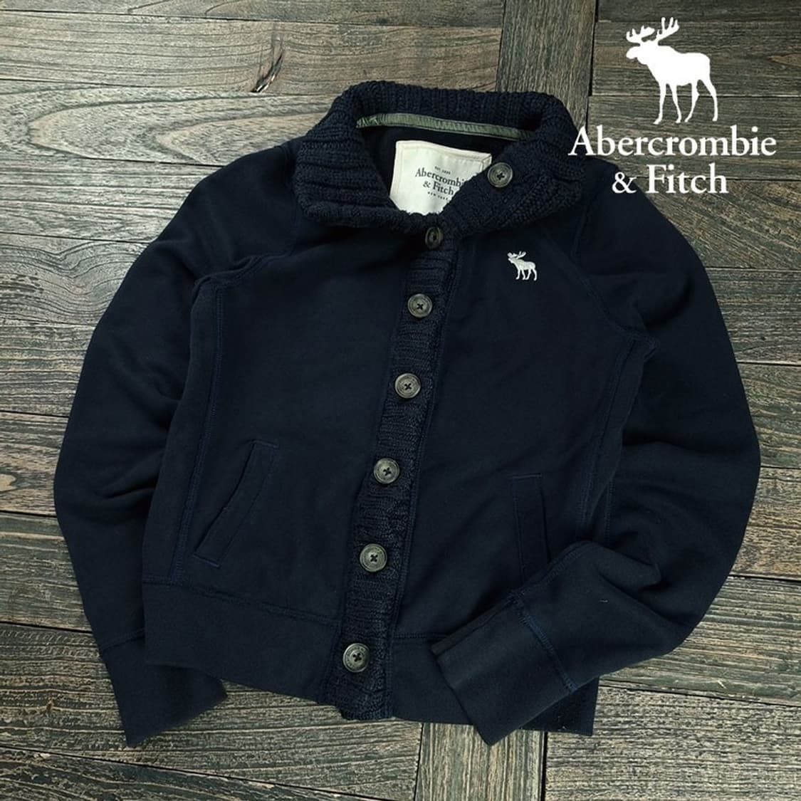 [아베크롬비] Y2K 빈티지 로고 자수 버튼 스웻 가디건 M19530 상품이미지1