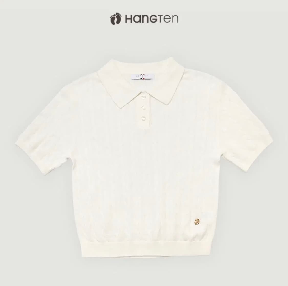 행텐 여성 케이블 카라 슬림 크롭 반팔 니트 오프 화이트 아이보리 티셔츠 상품이미지1