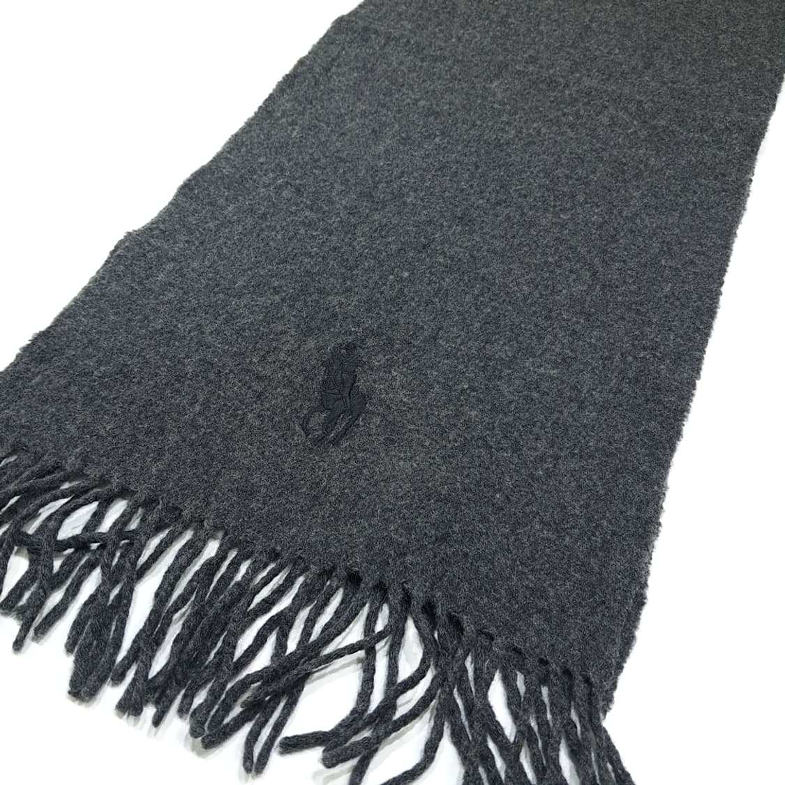 MX612 폴로 90s 이태리판 램스울 자수 차콜 머플러 목도리 상품이미지6