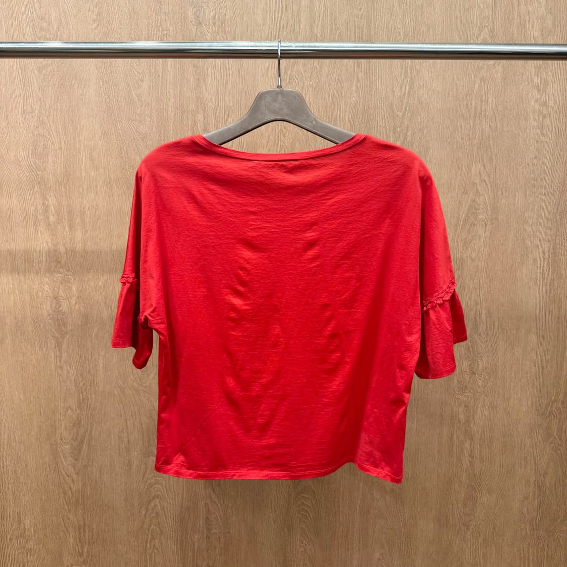 워크엔드 막스마라 슬리브 라운드넥 블라우스 프릴 디테일 레드 상품이미지3