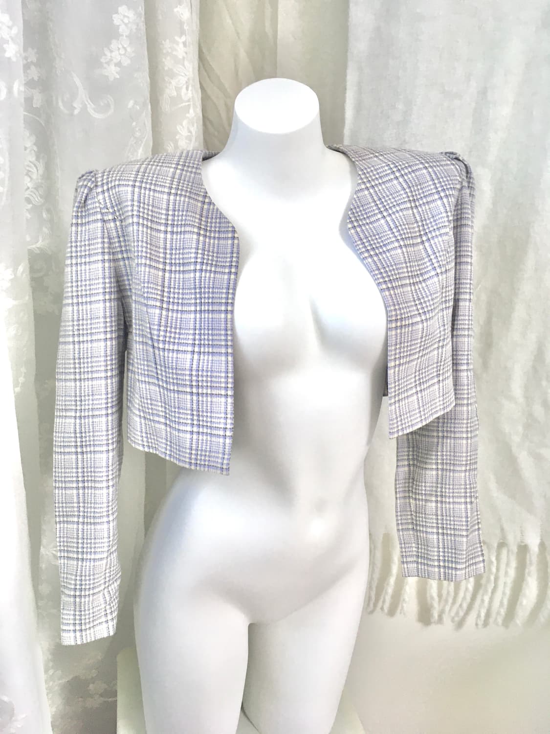 연보라 체크 크롭 블레이저 자켓 상품이미지3