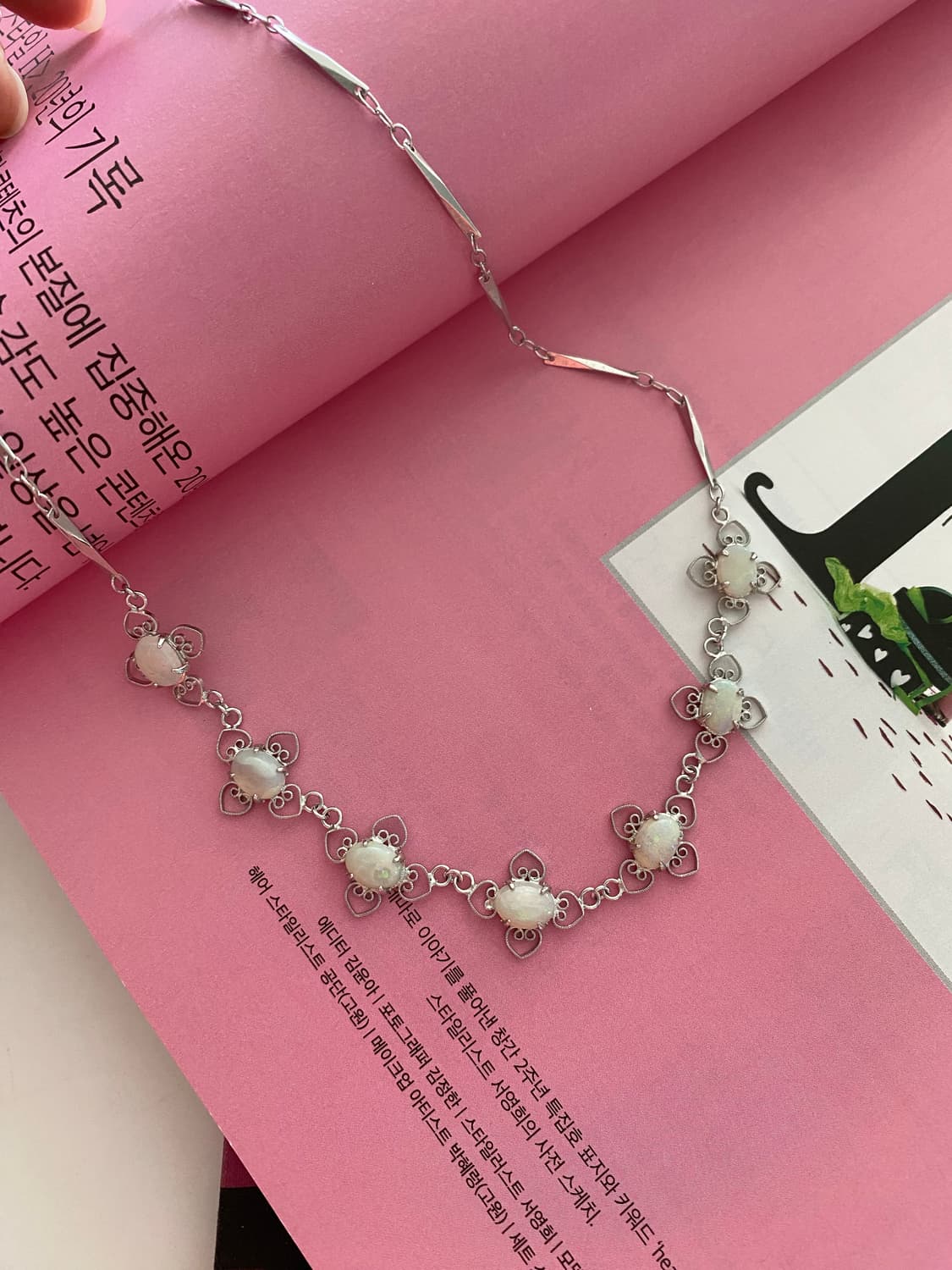 오팔빛 스톤 목걸이 y2k 빈티지 주얼리 상품이미지5