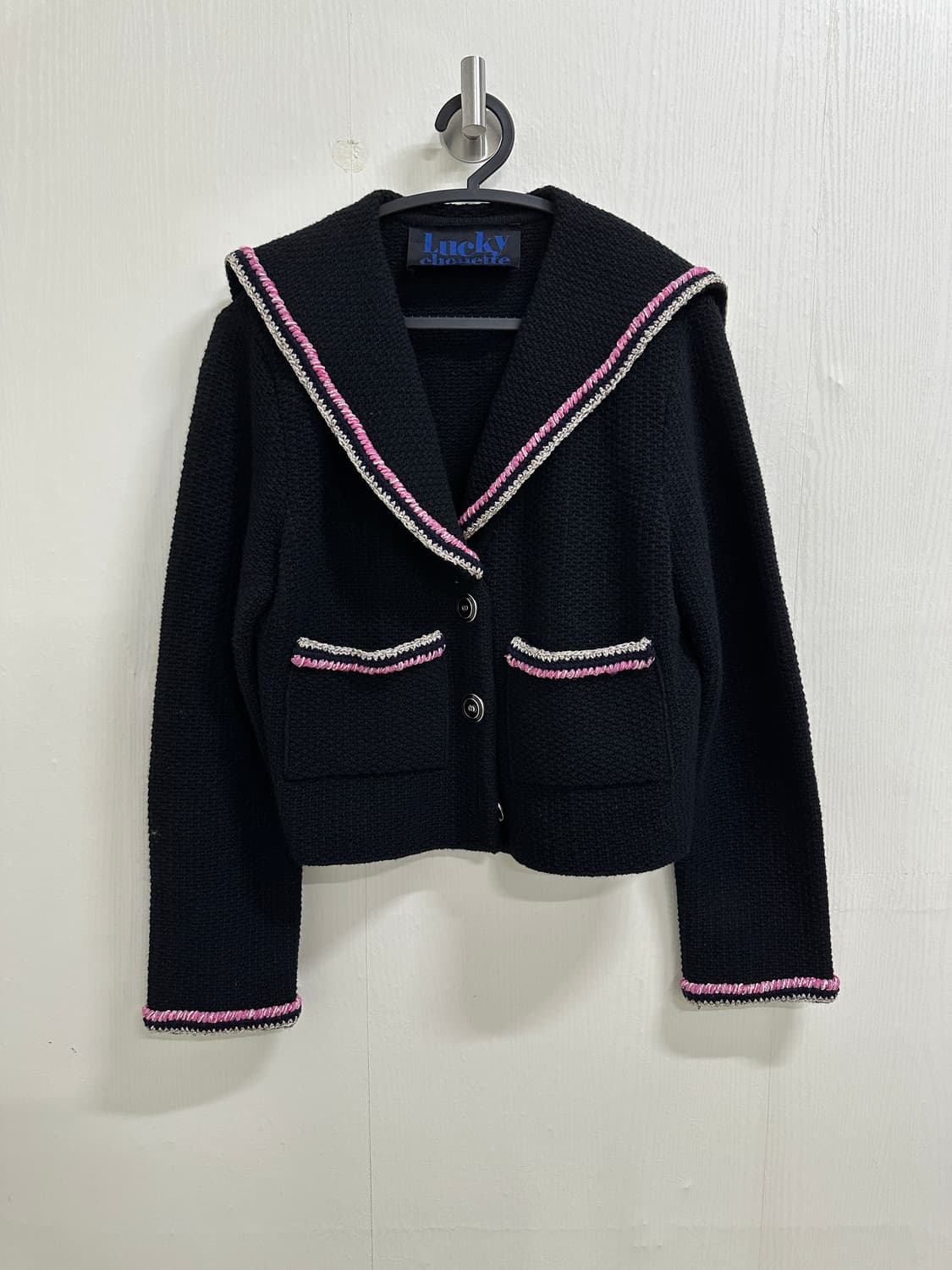 럭키슈에뜨 블랙 트위드 세일러 가디건 66사이즈 상품이미지1