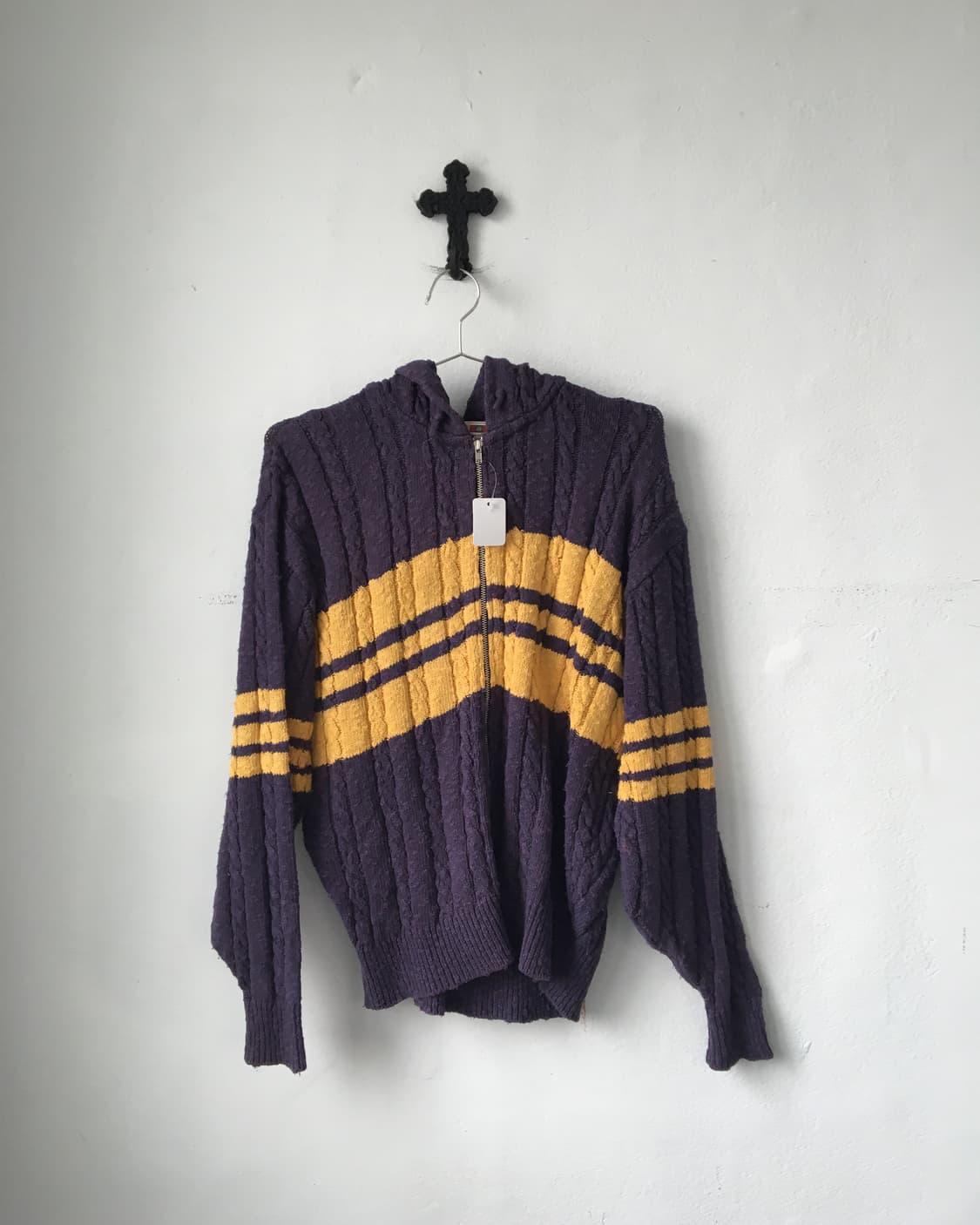 Cable pattern hood knit zip up 상품이미지5