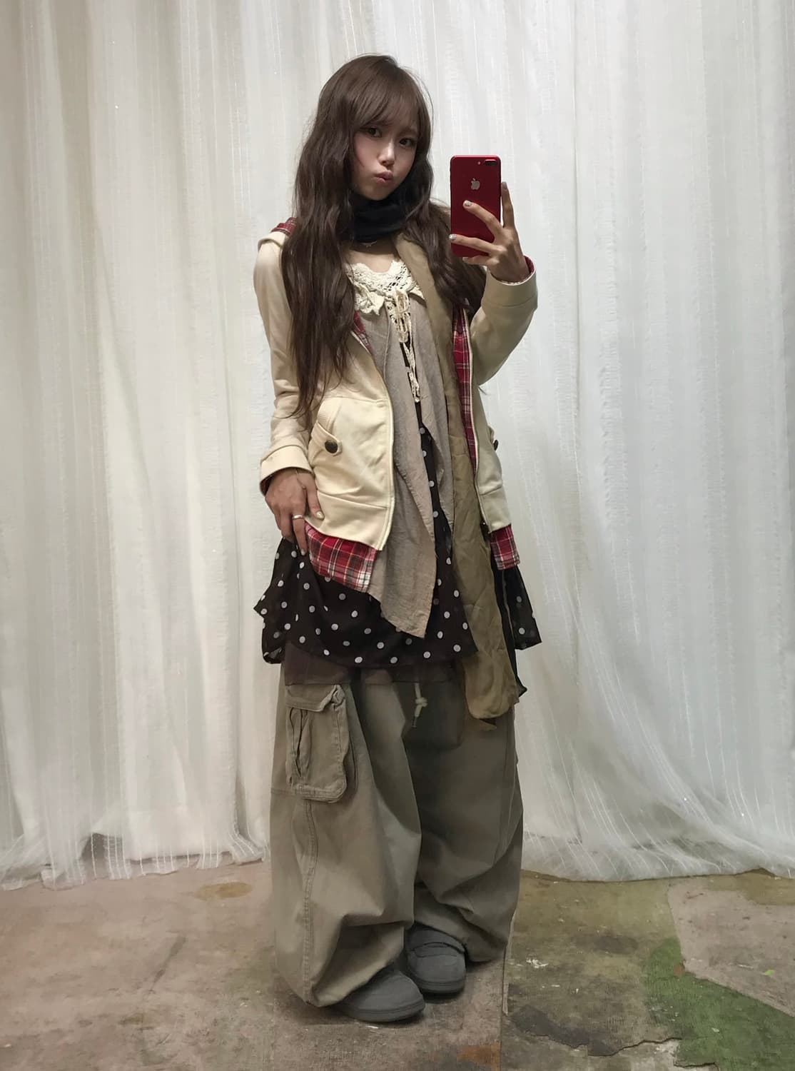 체리 초코 브라운 너드 모리 러힙 도트 코디세트 상품이미지2