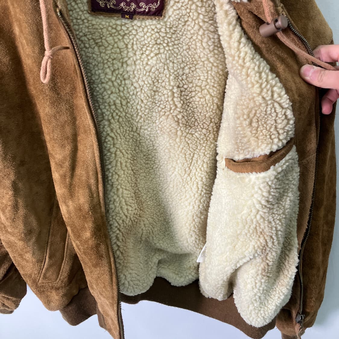 VTG 빈티지 쉐르파 소가죽 스웨이드 후드집업 M 상품이미지8