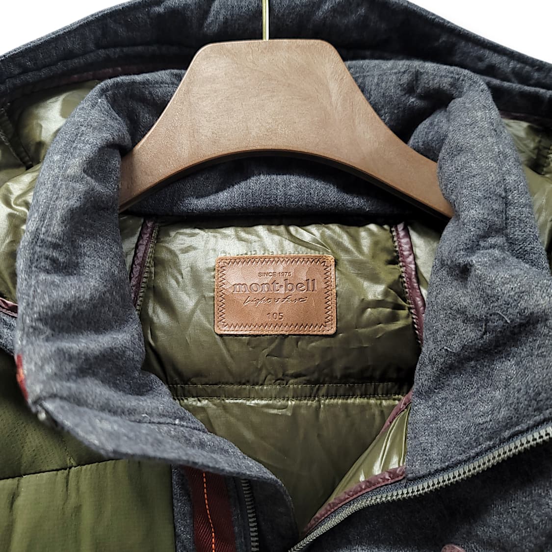 [105] 몽벨 카키 배색 후드 구스다운 패딩 상품이미지9