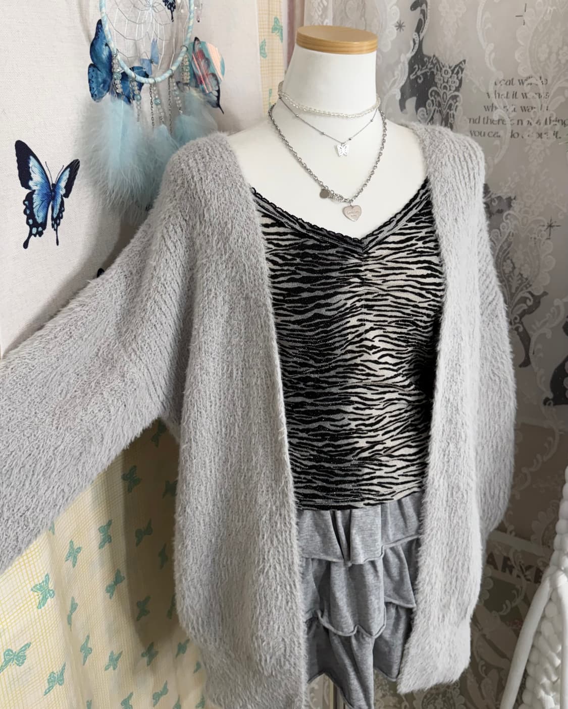 연그레이 퍼 롱 가디건 상품이미지1