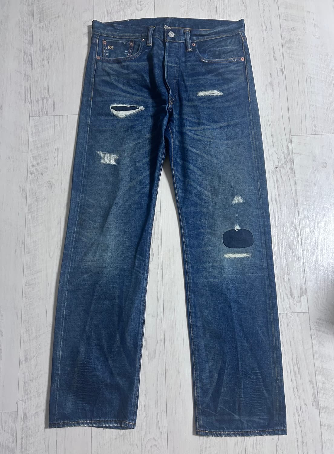 RRL 스트레이트 핏 홀리 워싱 데님 진 33x32 상품이미지1