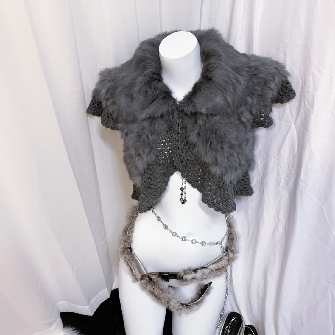 Oriental Knit Cardigan Rabbit Fur Trim 상품이미지2