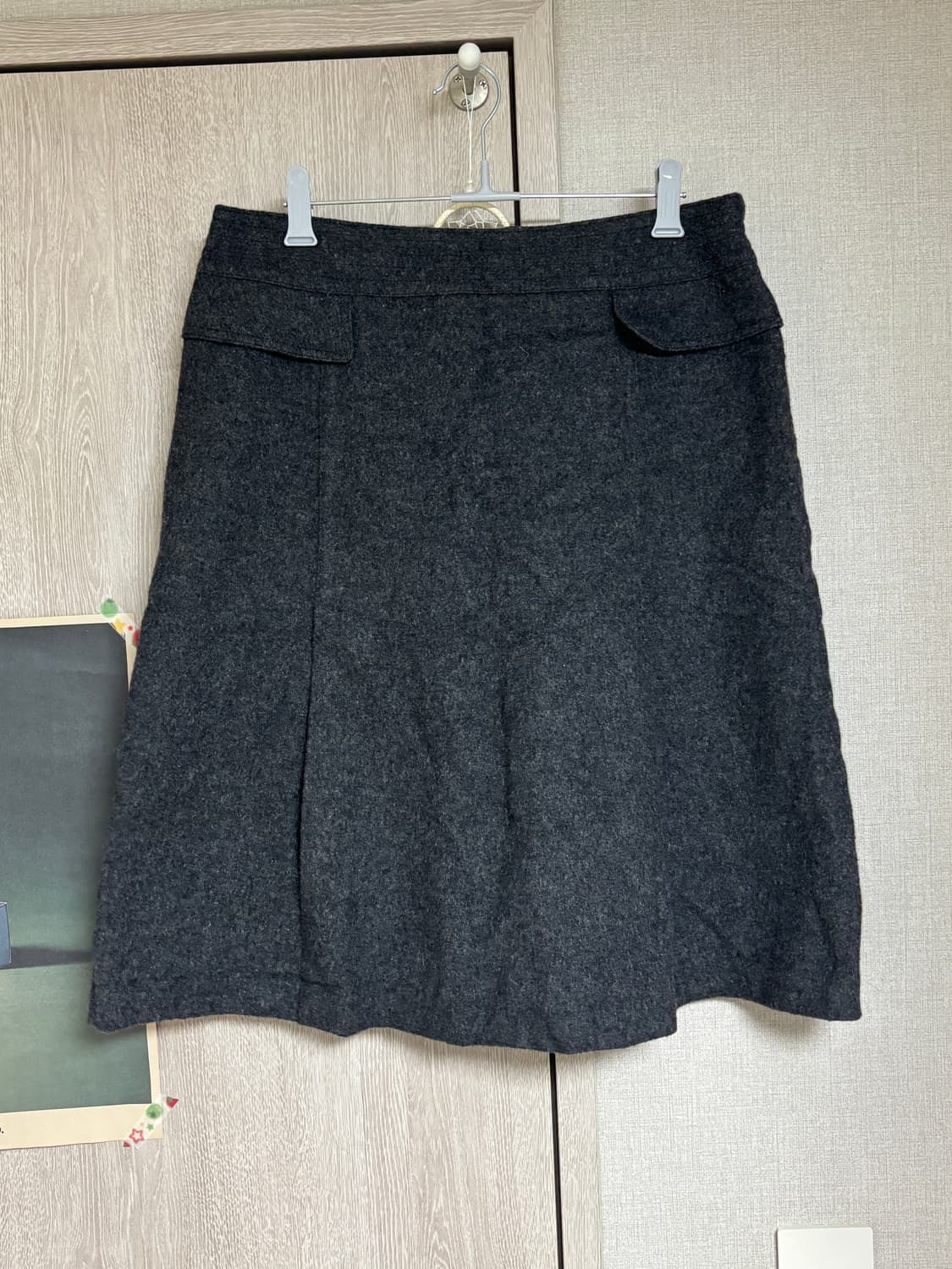요조 빈티지 다크그레이 핀턱 미디스커트 상품이미지1