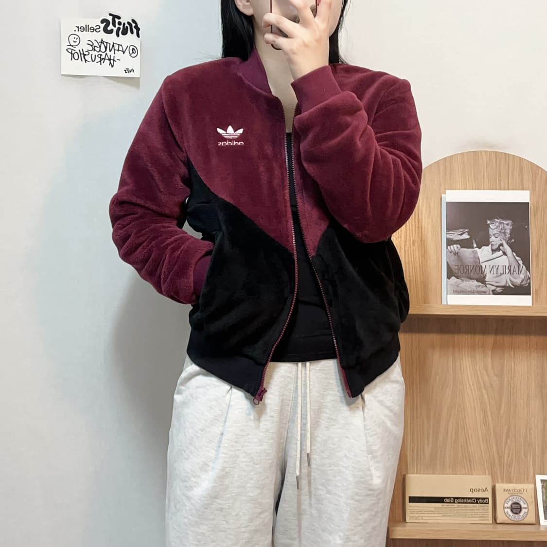 [정품] 아디다스 퍼플블랙 트레포일 퍼 집업 [ XS ] 상품이미지1
