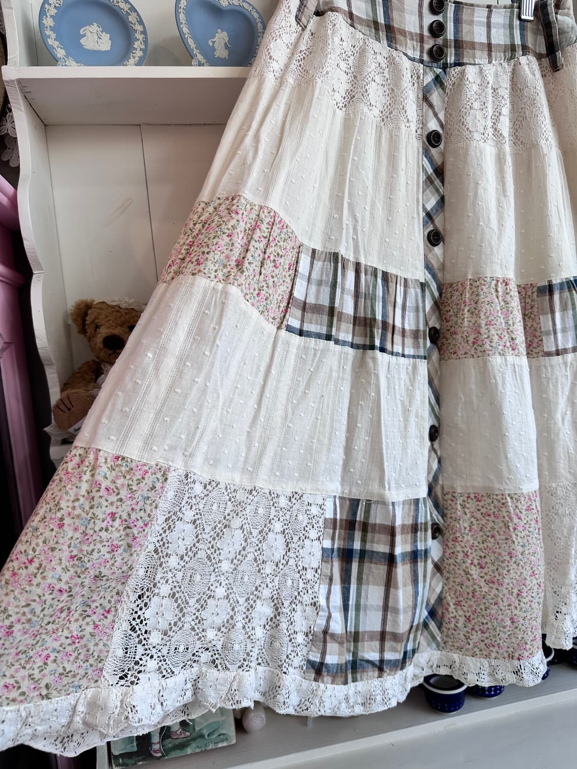 패치워크 플라워 롱 스커트 레이스 디테일 상품이미지3