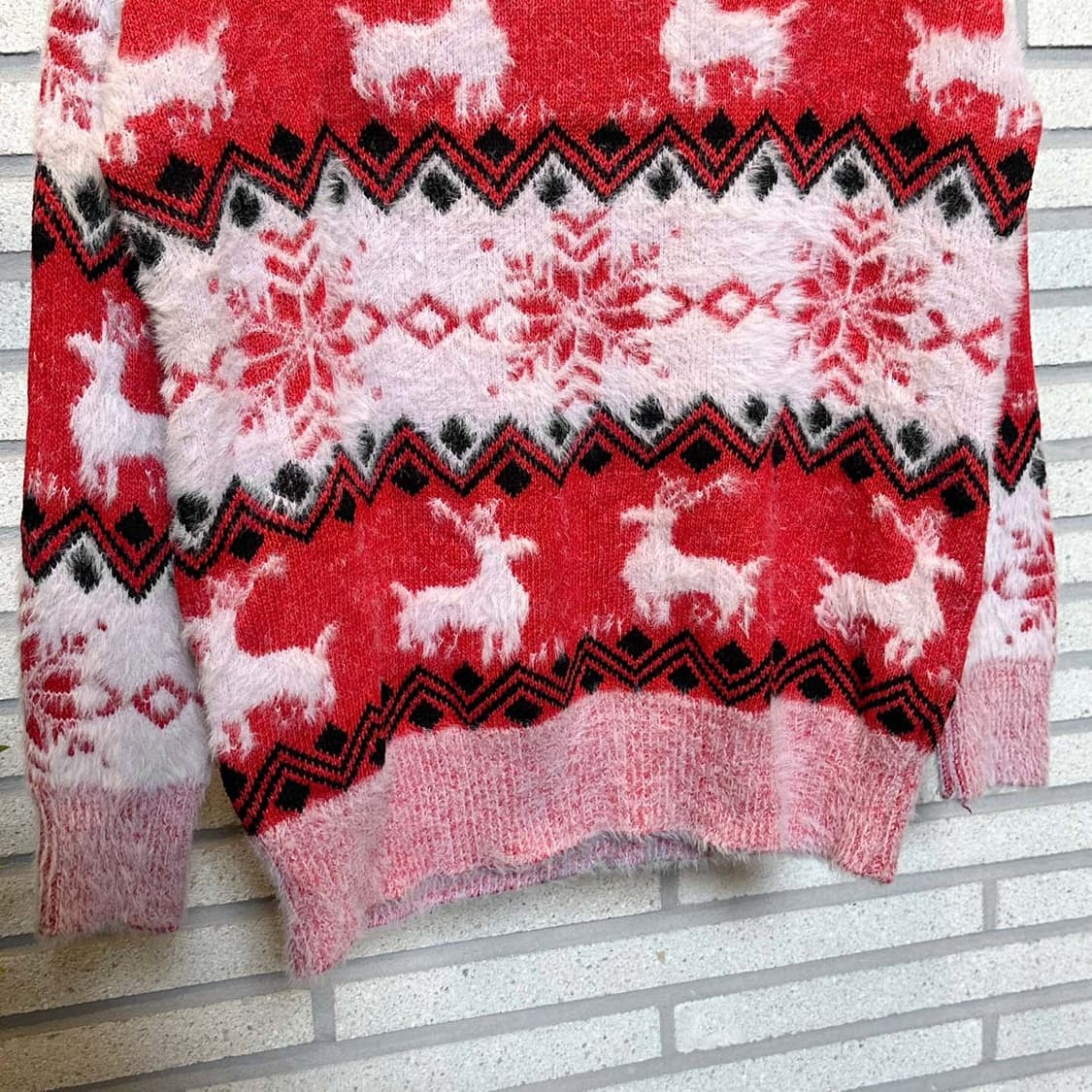 USA VINTAGE 니트 노르틱 루돌프 패턴 배색 디테일 핑크 레드 상품이미지5