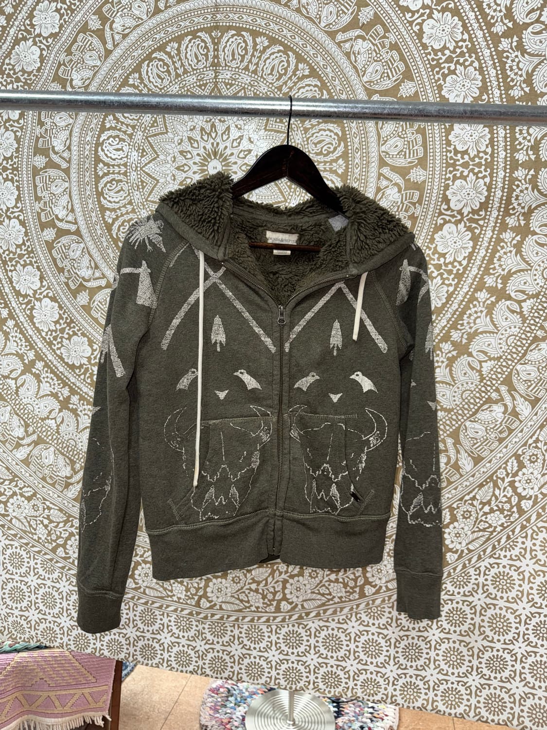 데님앤서플라이 프린팅 에스닉 양털 기모 후드집업  상품이미지3