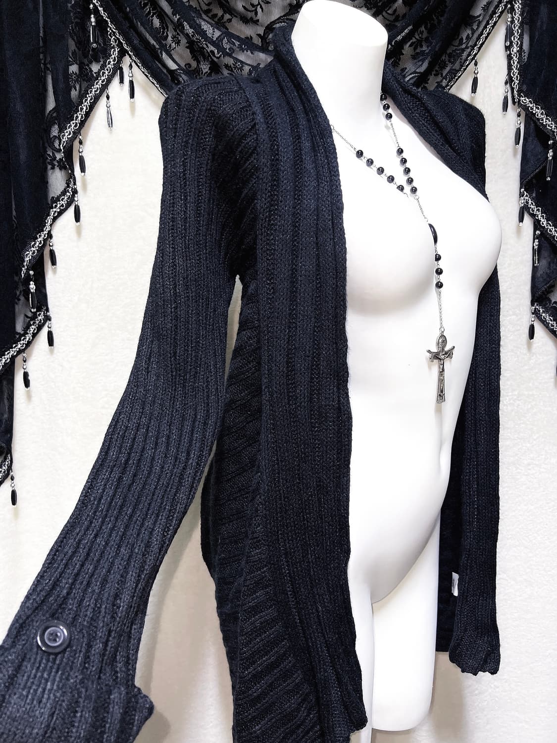 로맨틱고딕 고스펑크 오리엔탈 페어리그런지 블랙 니트 가디건 로브 핀터 상품이미지6