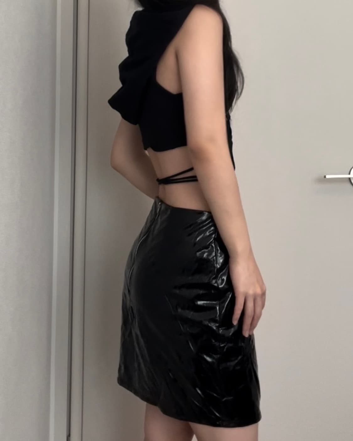 black enamel leather skirt 상품이미지5