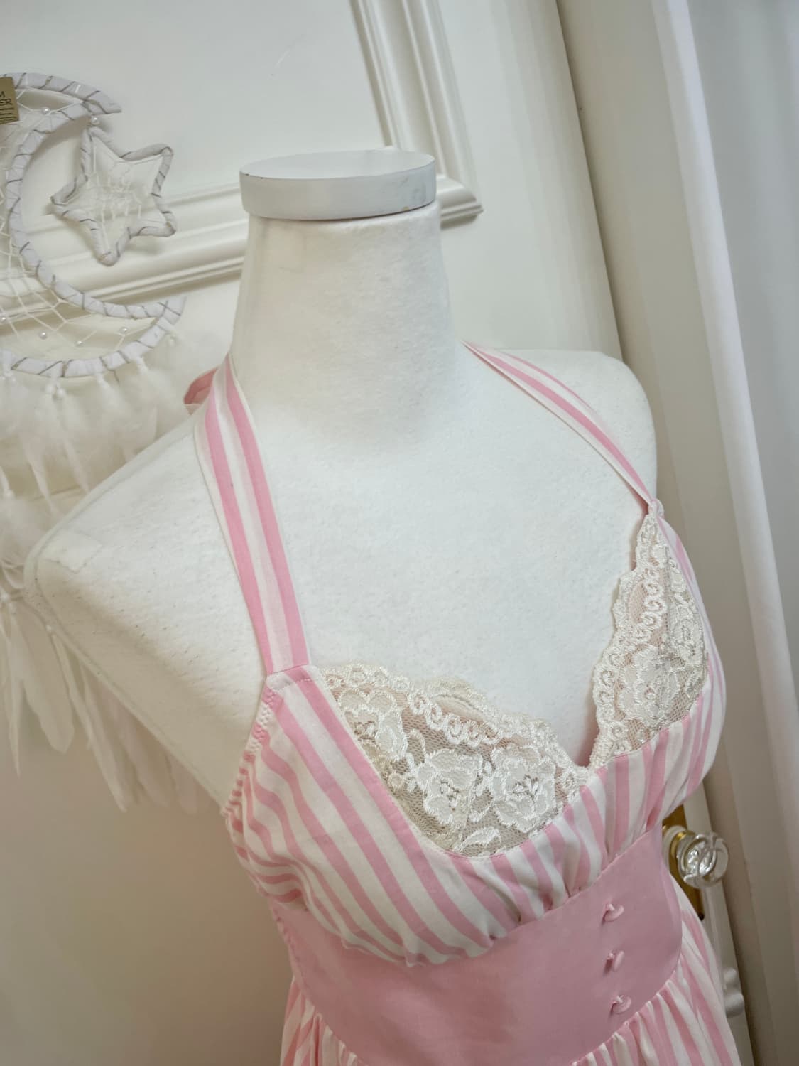 pink white stripe lace bow cotton halter 상품이미지8