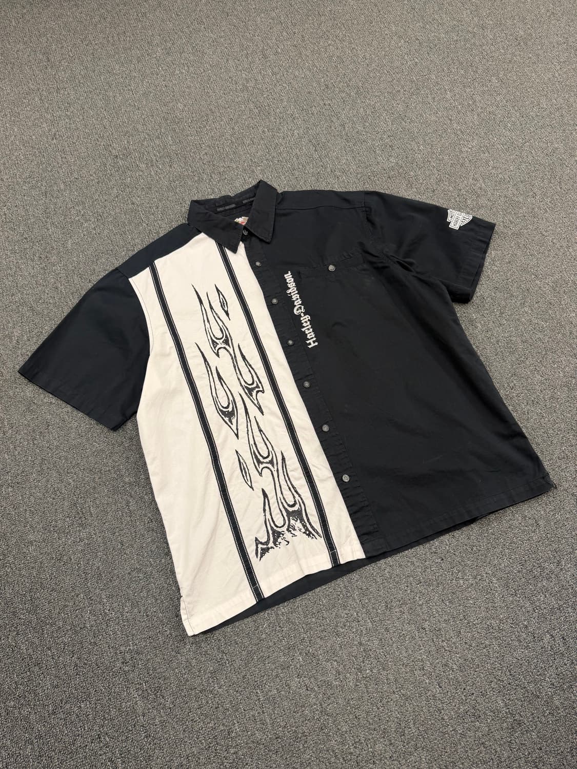 XL) 할리데이비슨 빈티지 플레임 자수 하프 반팔셔츠 상품이미지1