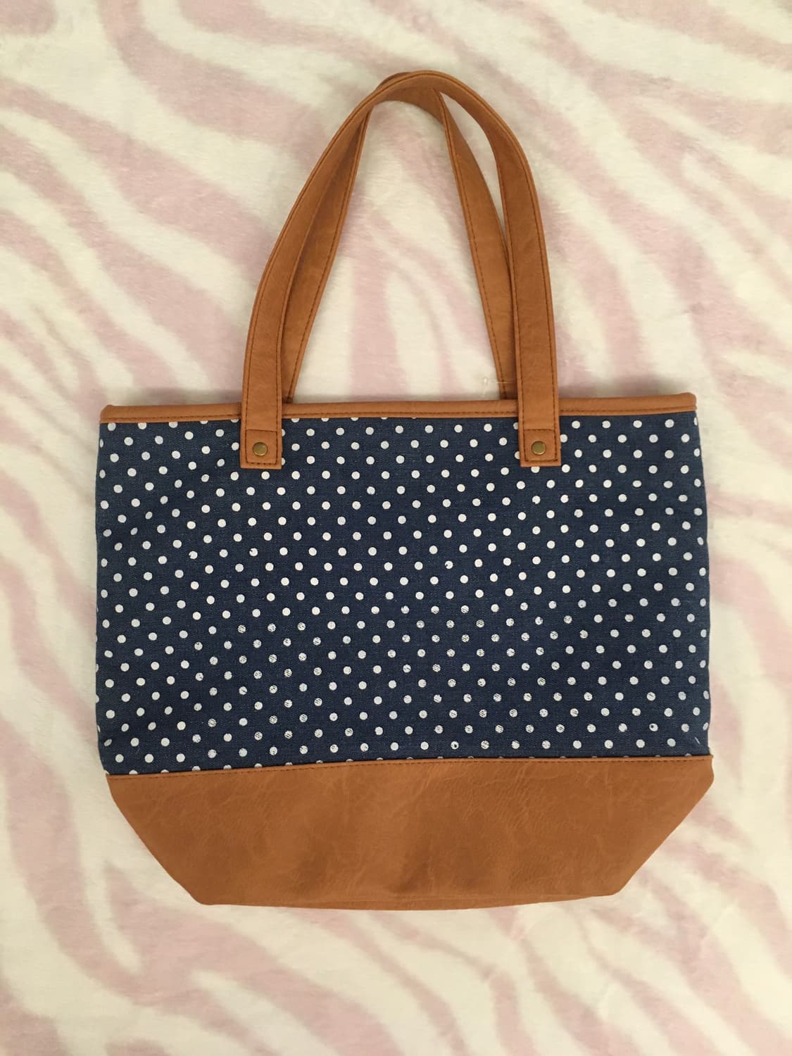 라떼갸루 도트 리본 숄더백 핀터레스트 브라운 네이비 땡땡이 토트백 상품이미지6