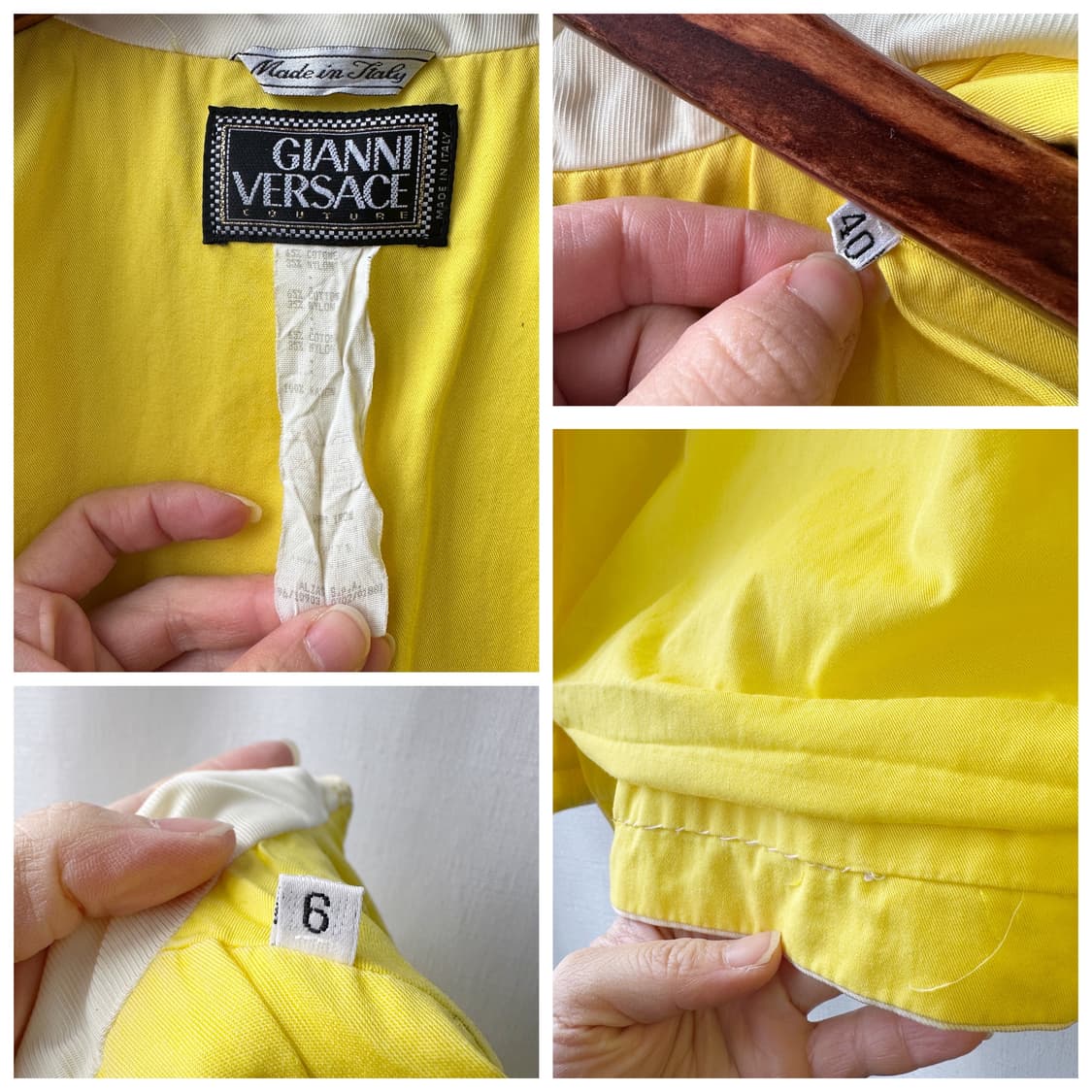90s 지아니 베르사체 꾸뛰르 아카이브 옐로우 스티치 롱 자켓 40 상품이미지10