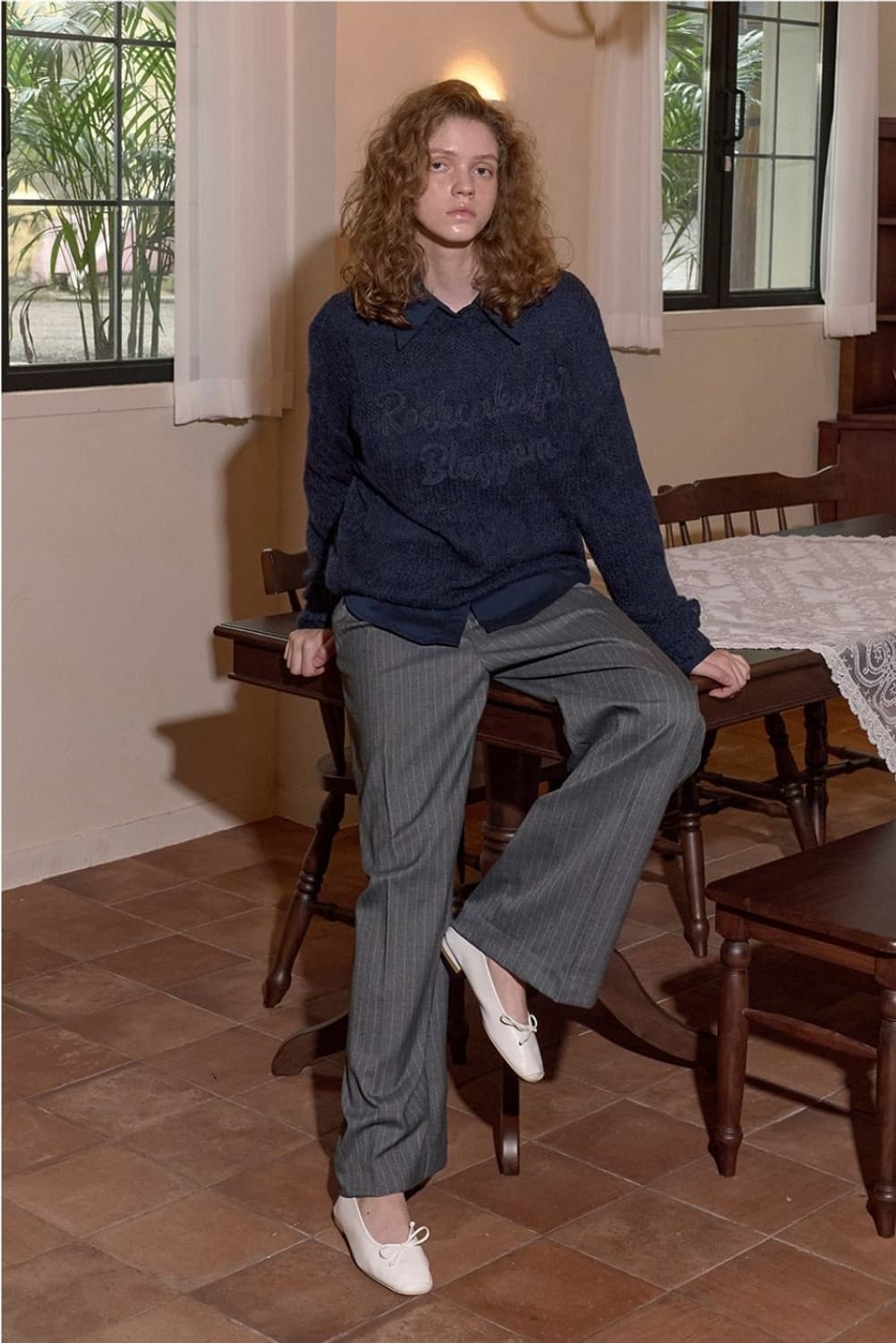 락케이크 시스루 롱 슬리브  니트 블루 상품이미지2