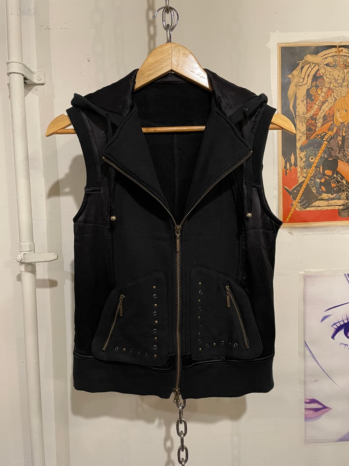 hiroko bis 히로코비스 실크 배색 블랙 스터드 집업 후드 베스트 상품이미지1