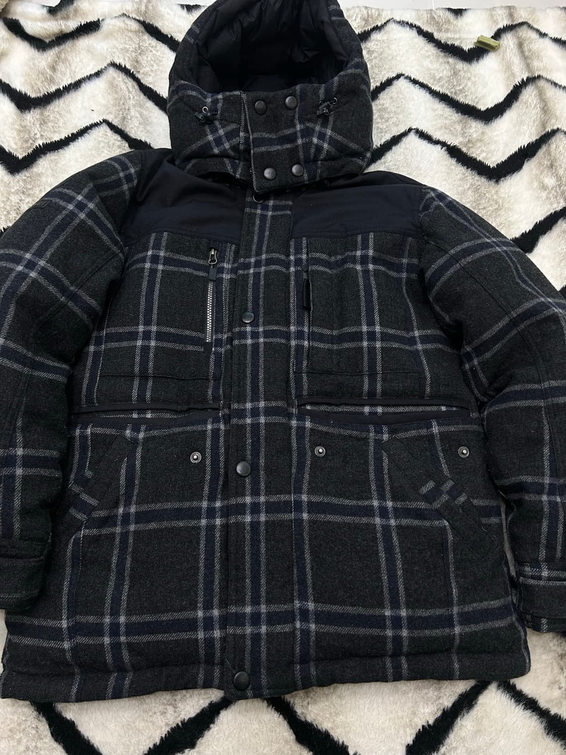 [실측XL]코오롱 타탄체크 구스다운 울 패딩 파카 상품이미지2