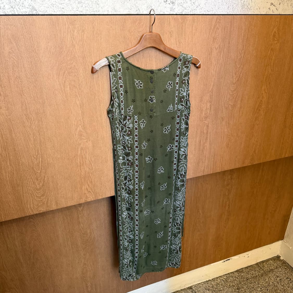 빈티지 슬리브리스 롱 원피스 페이즐리 패턴 디테일 그린 k72 상품이미지3