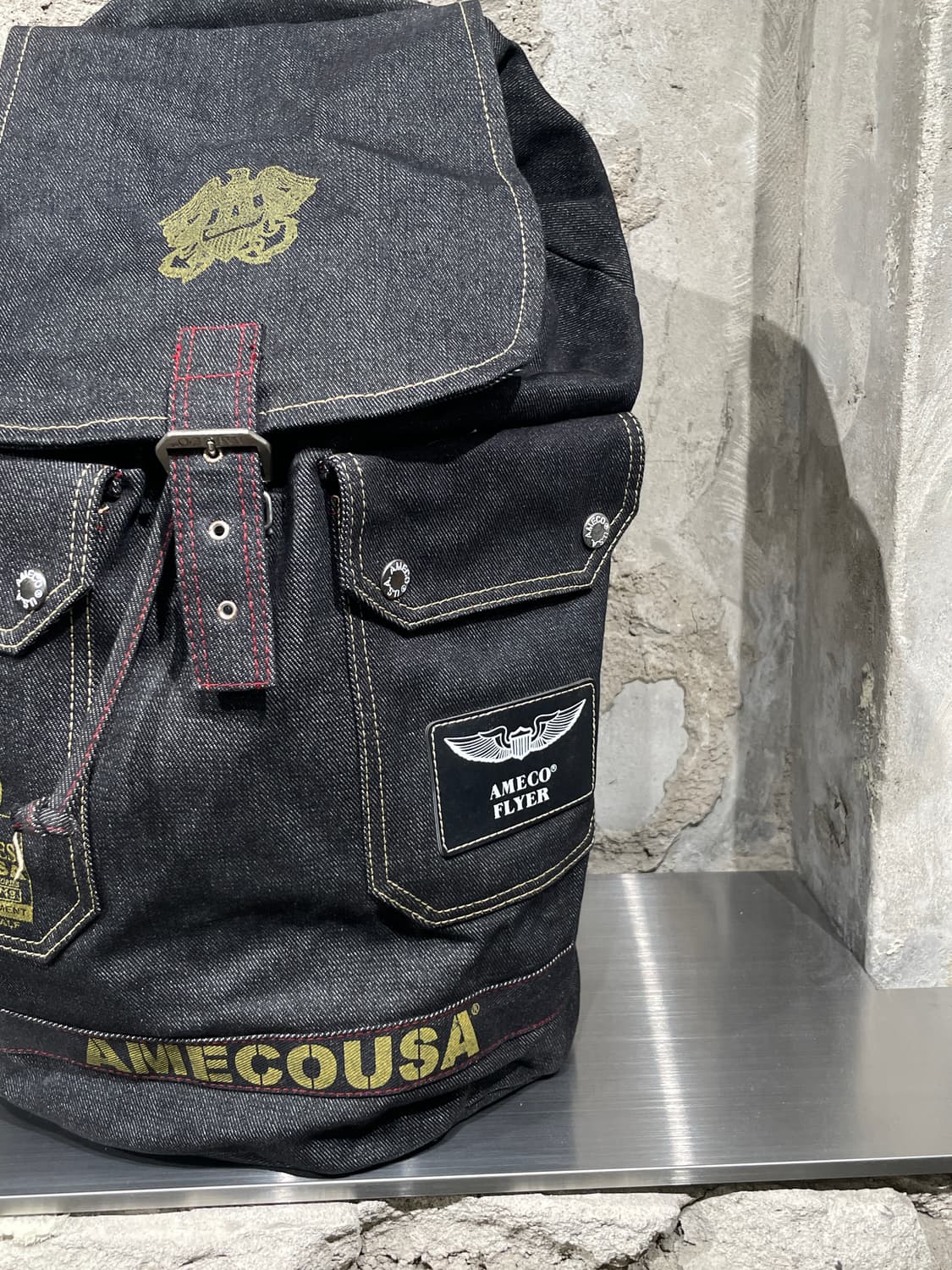 아메코 usa 흑청 밀리터리 스트링 데님 백팩 상품이미지4