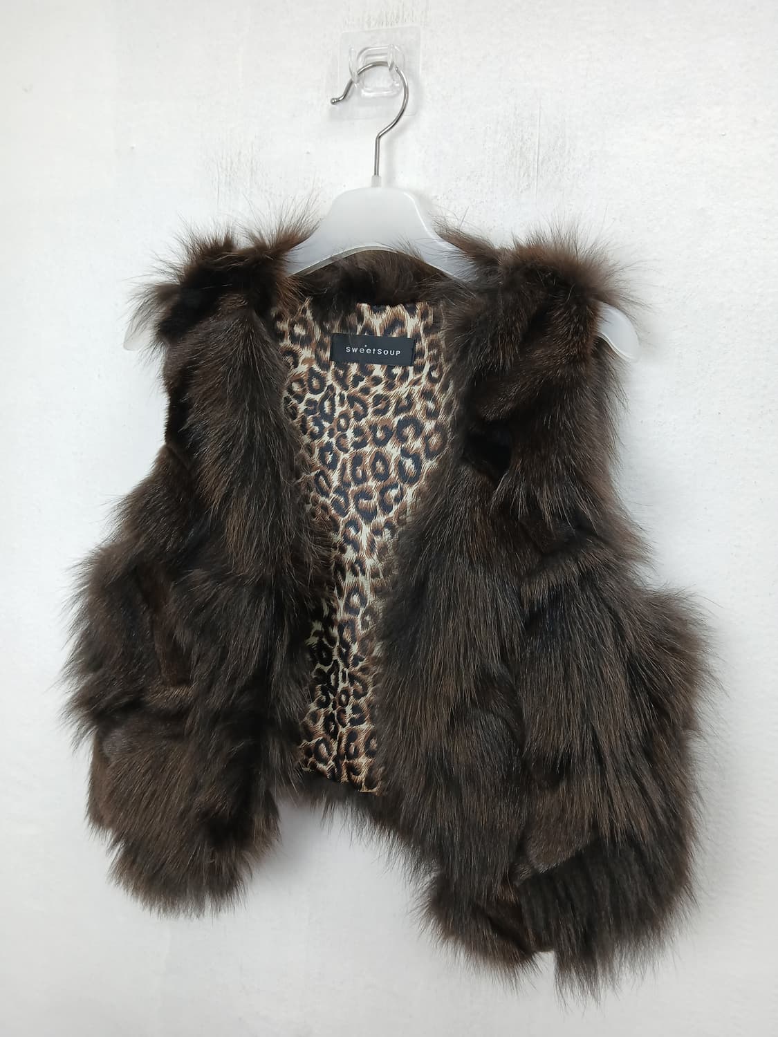 Sweet Soup 천연폭스 퍼 브라운 베스트 55 S 새제품급 상품이미지2