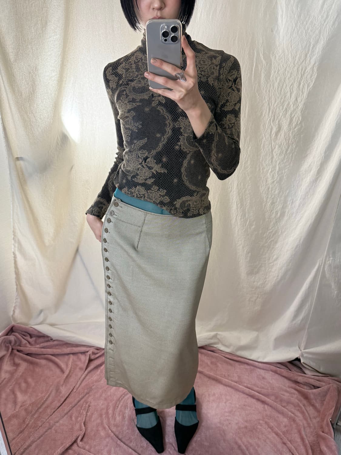 Kiccomimi 페이즐리 레이스 터틀넥 탑 (캐시미어) 상품이미지2