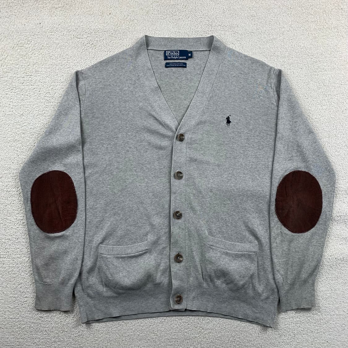 폴로 랄프로렌 포니로고 코듀로이 배색 피마코튼 가디건 그레이  상품이미지1