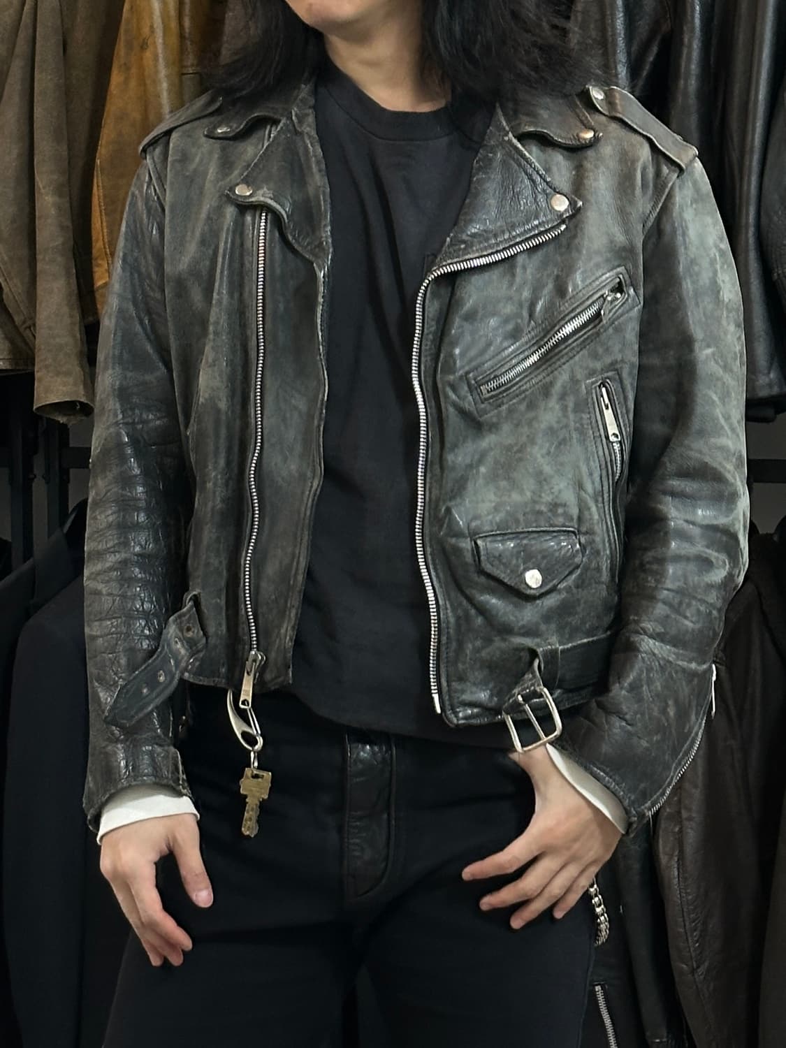 80's 디스 레더 자켓 빈티지 라이더 자켓 상품이미지10