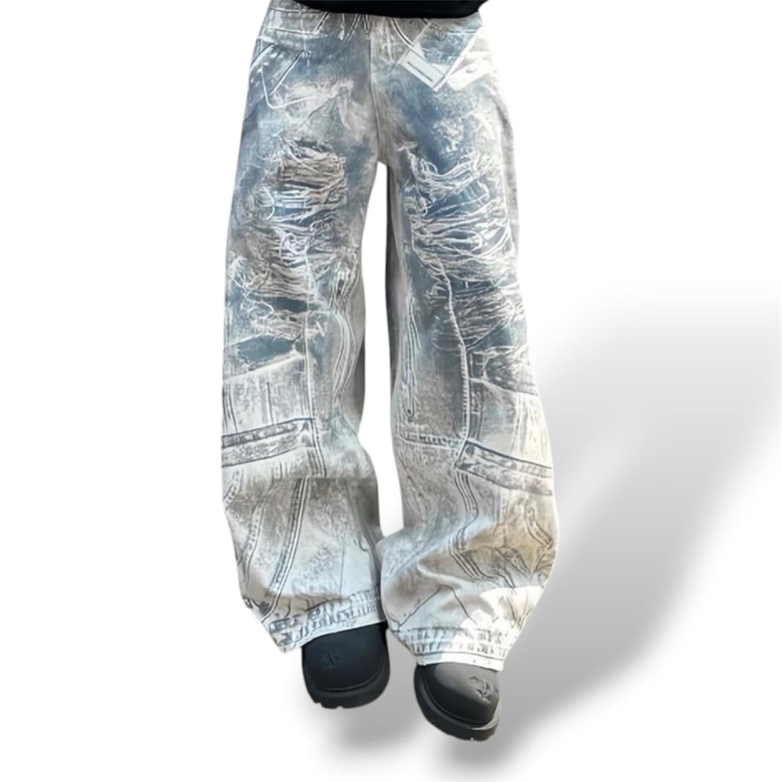 그래픽 워싱 디스트로이드 데님 팬츠  상품이미지1