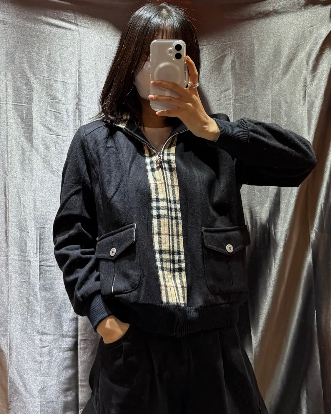L BURBERRY 버버리 투포켓 노바체크 라인 모직 블루종 상품이미지1
