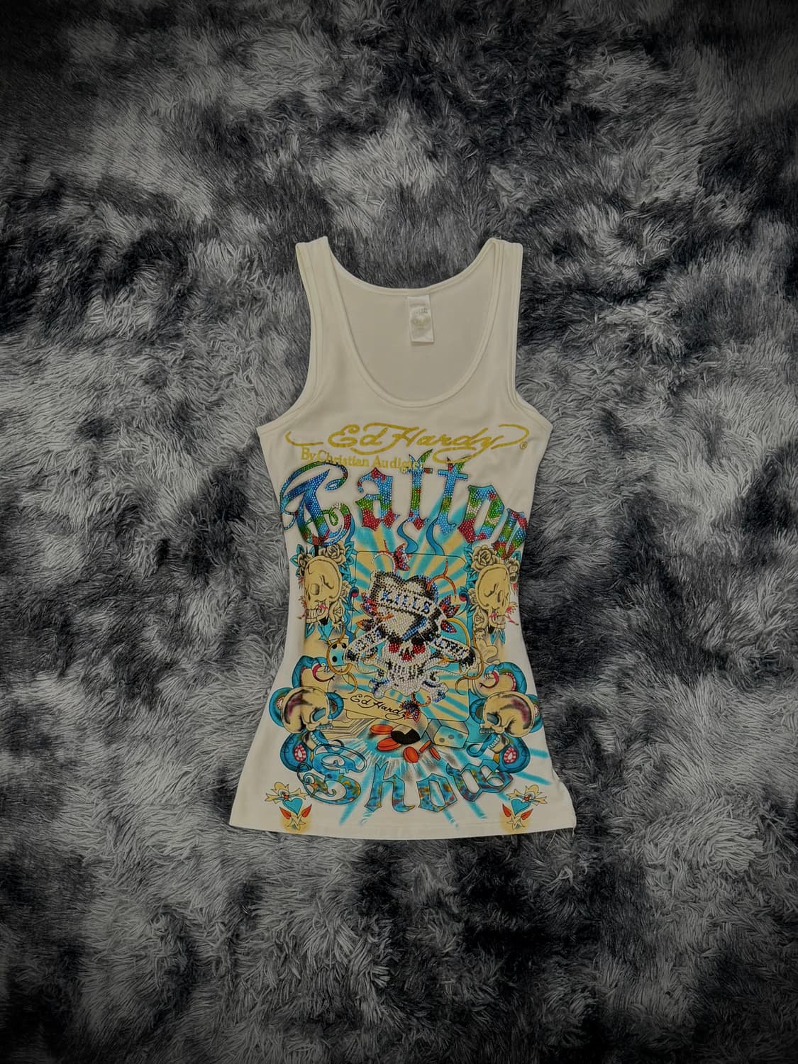 Ed Hardy 스컬 큐빅 디테일 Y2K 슬리브리스 상품이미지1