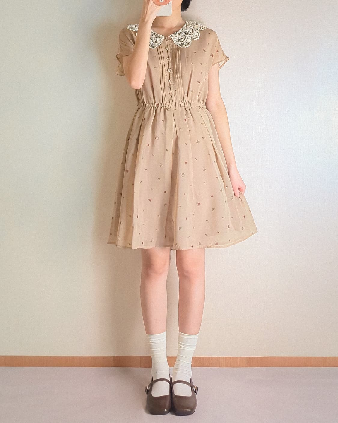 Earth music 크로셰 레이스 카라 잔꽃 쉬폰 원피스 상품이미지6