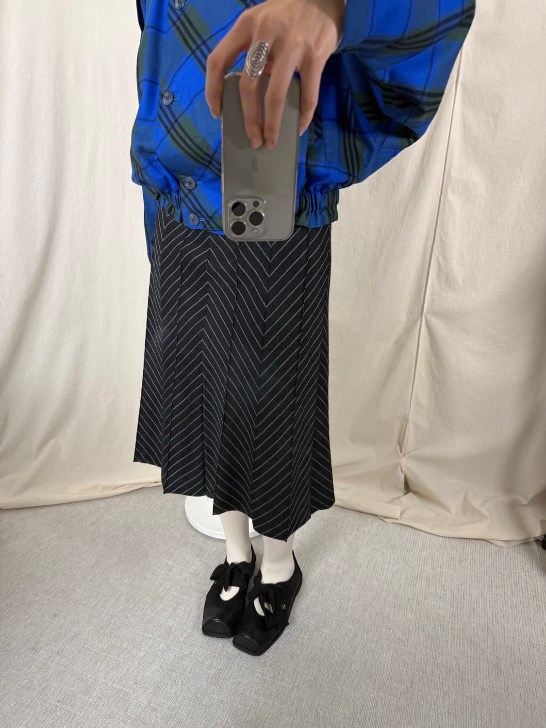 (JPN) Reflect 스트라이프 미디 스커트 상품이미지1