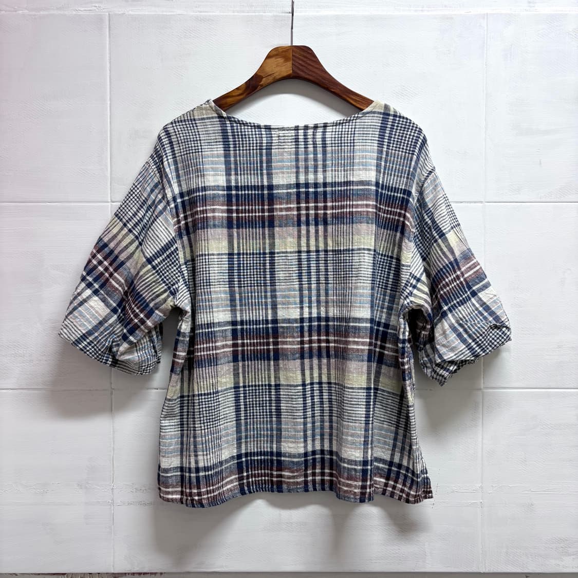 체크 퍼프 모리걸 러블리 반팔 블라우스 JPN 상품이미지6