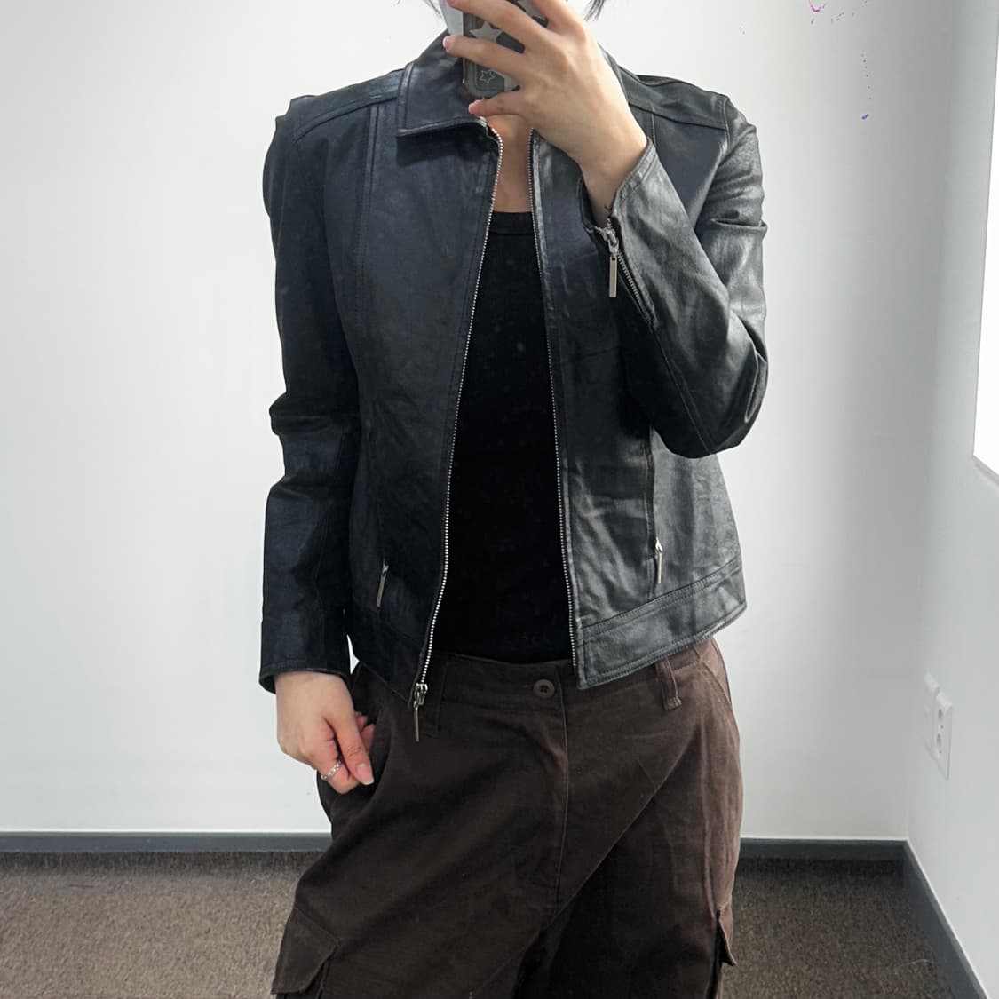 Vintage 블랙 일제 리얼 레더 자켓 상품이미지1