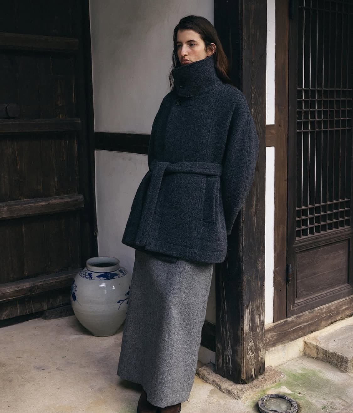 rrace 레이스 Funnel-neck Half Coat 차콜 상품이미지1