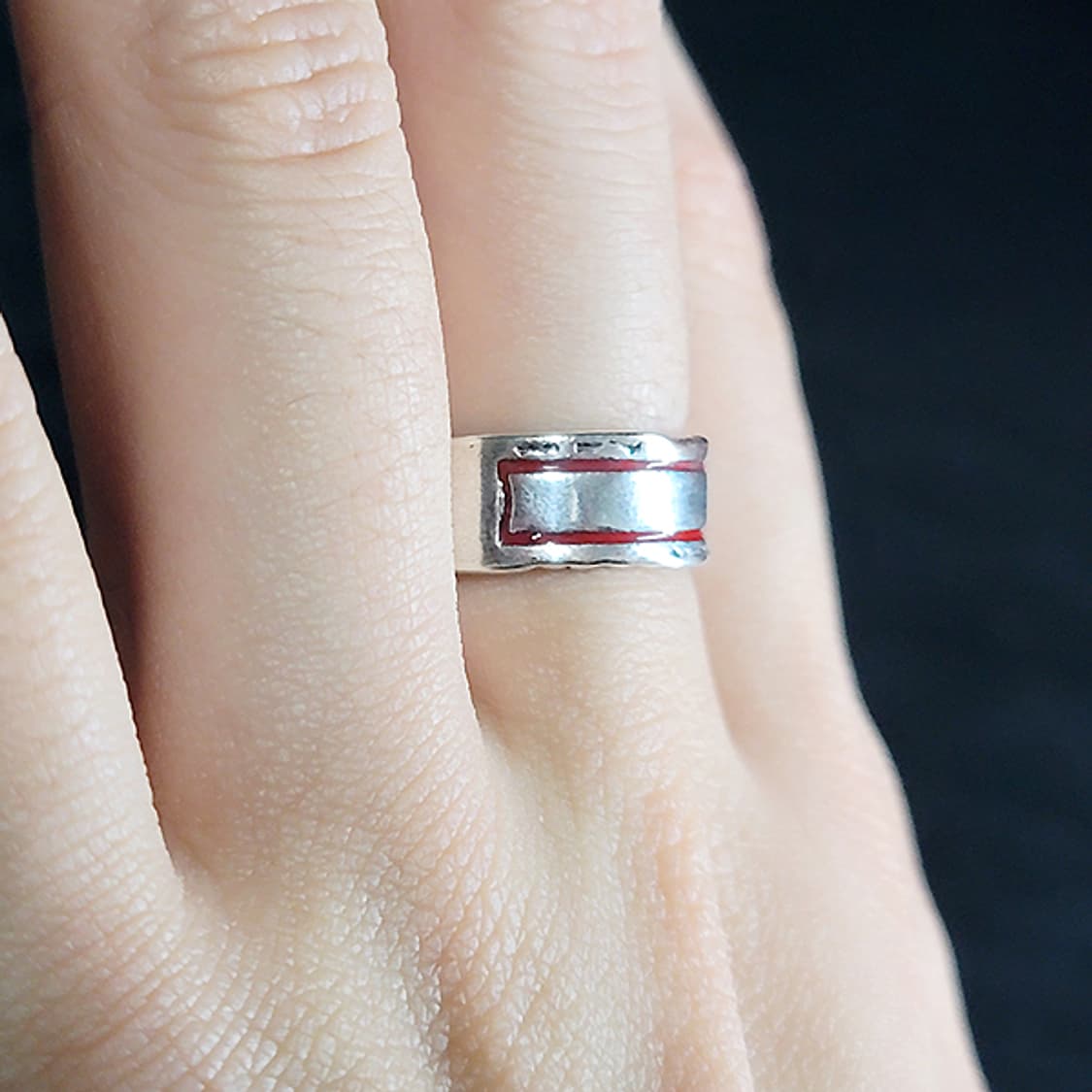 Crimson 실버 남자 엔틱 빈티지 명품 레드 사각 스퀘어 반지 상품이미지6
