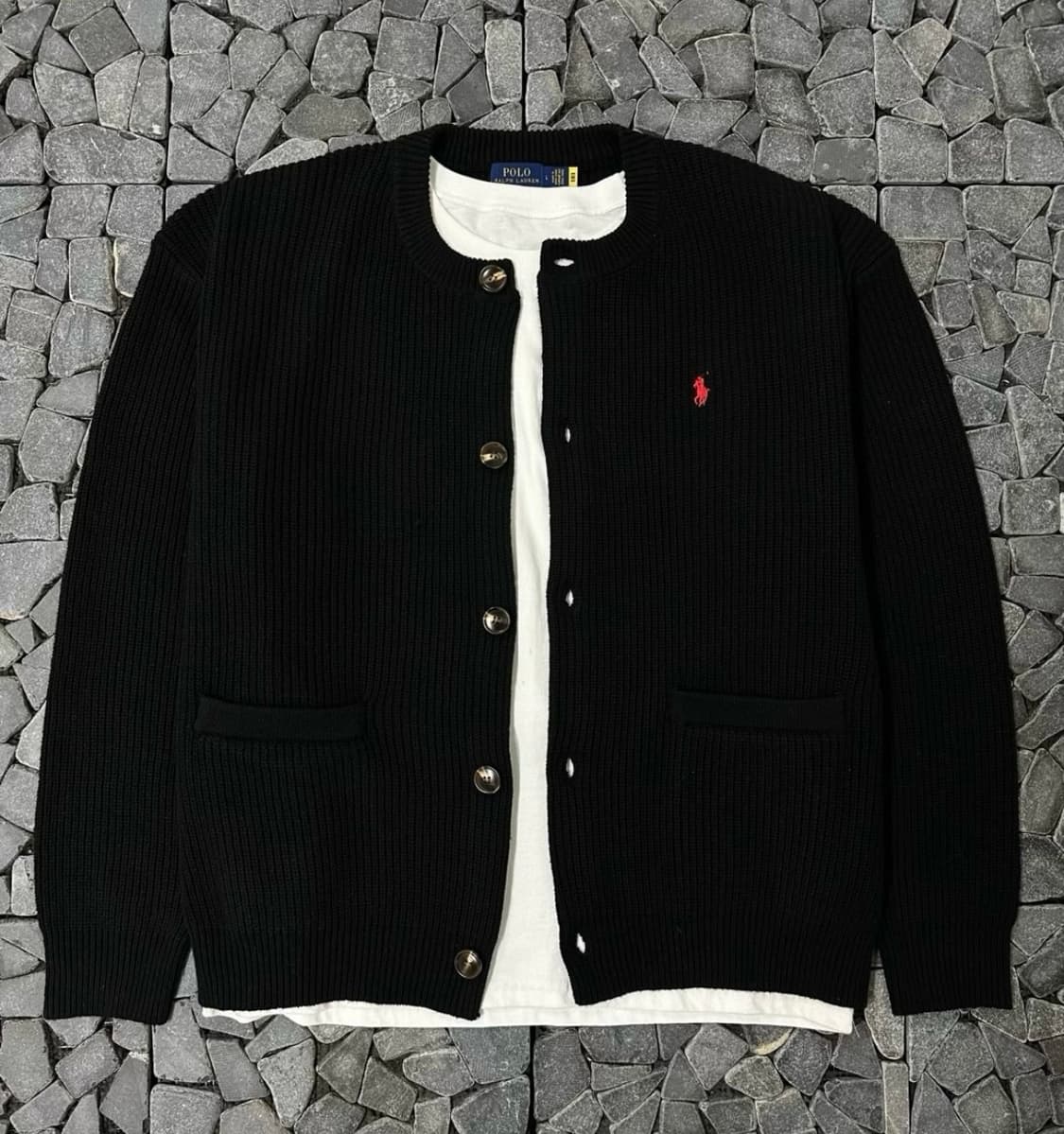 폴로 블랙 울 라운드 가디건 L 상품이미지1
