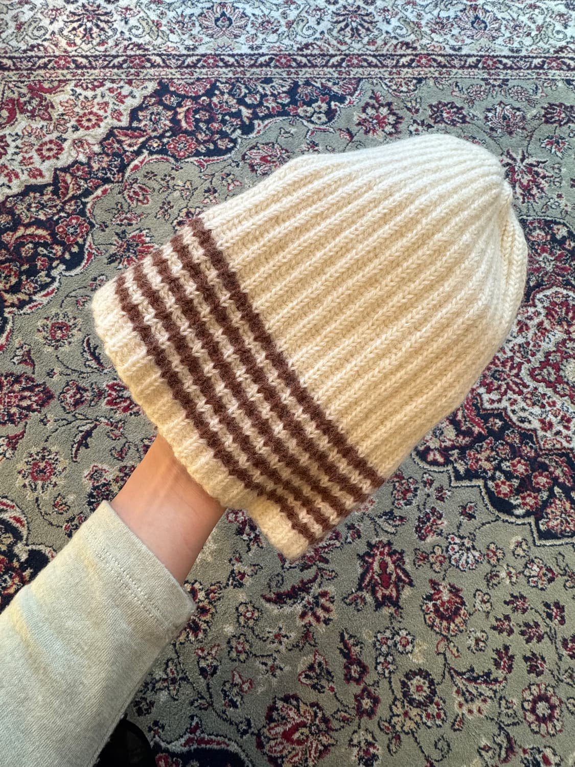 아이보리 브라운 스트라이프 비니 상품이미지2