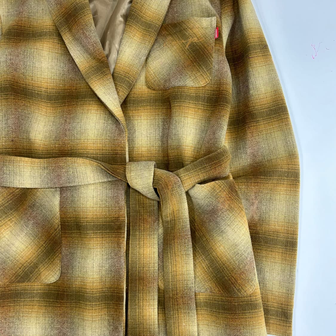 Mischief 미스치프 옐로우 체크 울 맥시 로브 코트  상품이미지5