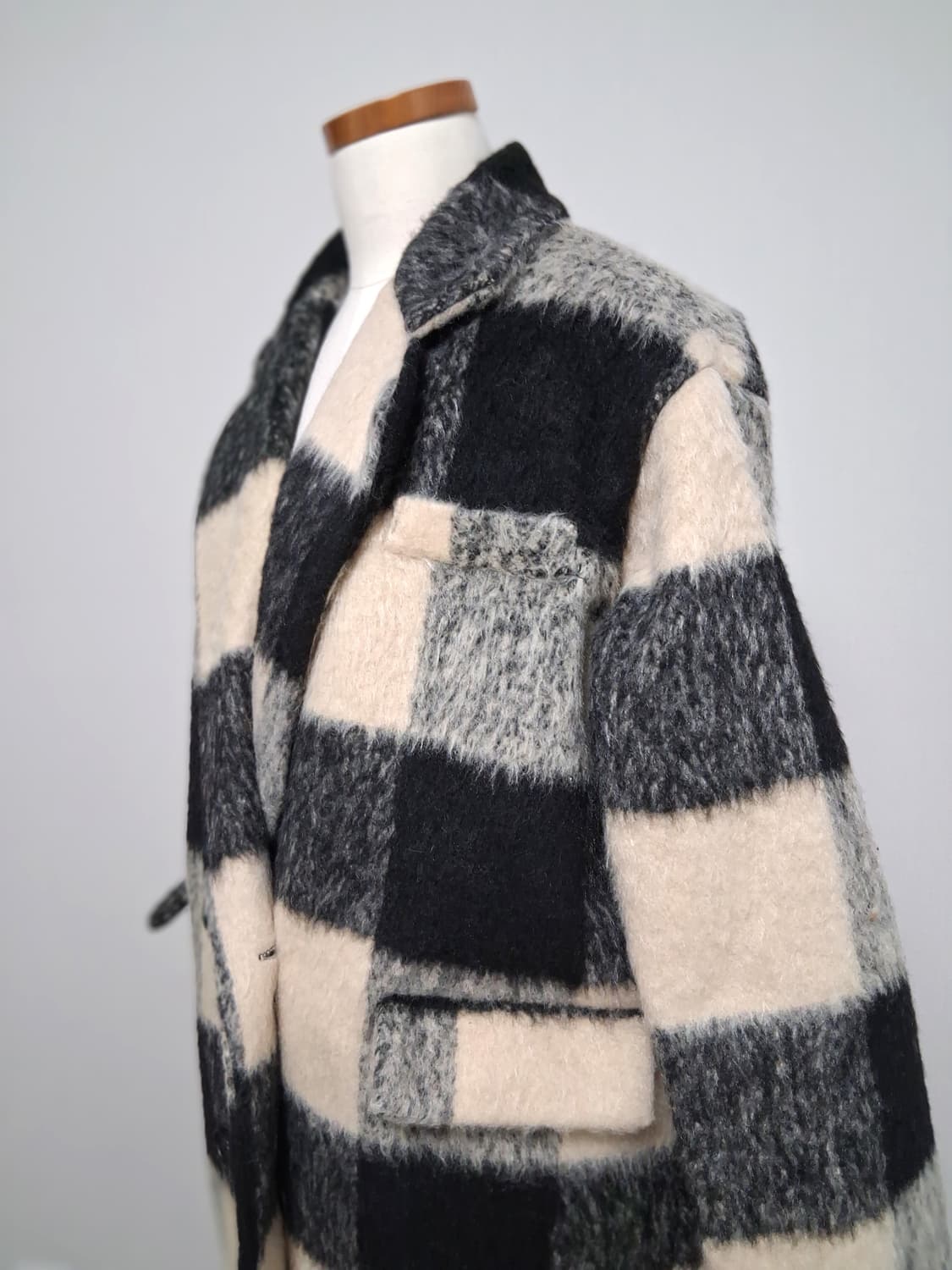 베이지 체크 롱코트 (새상품) 상품이미지5