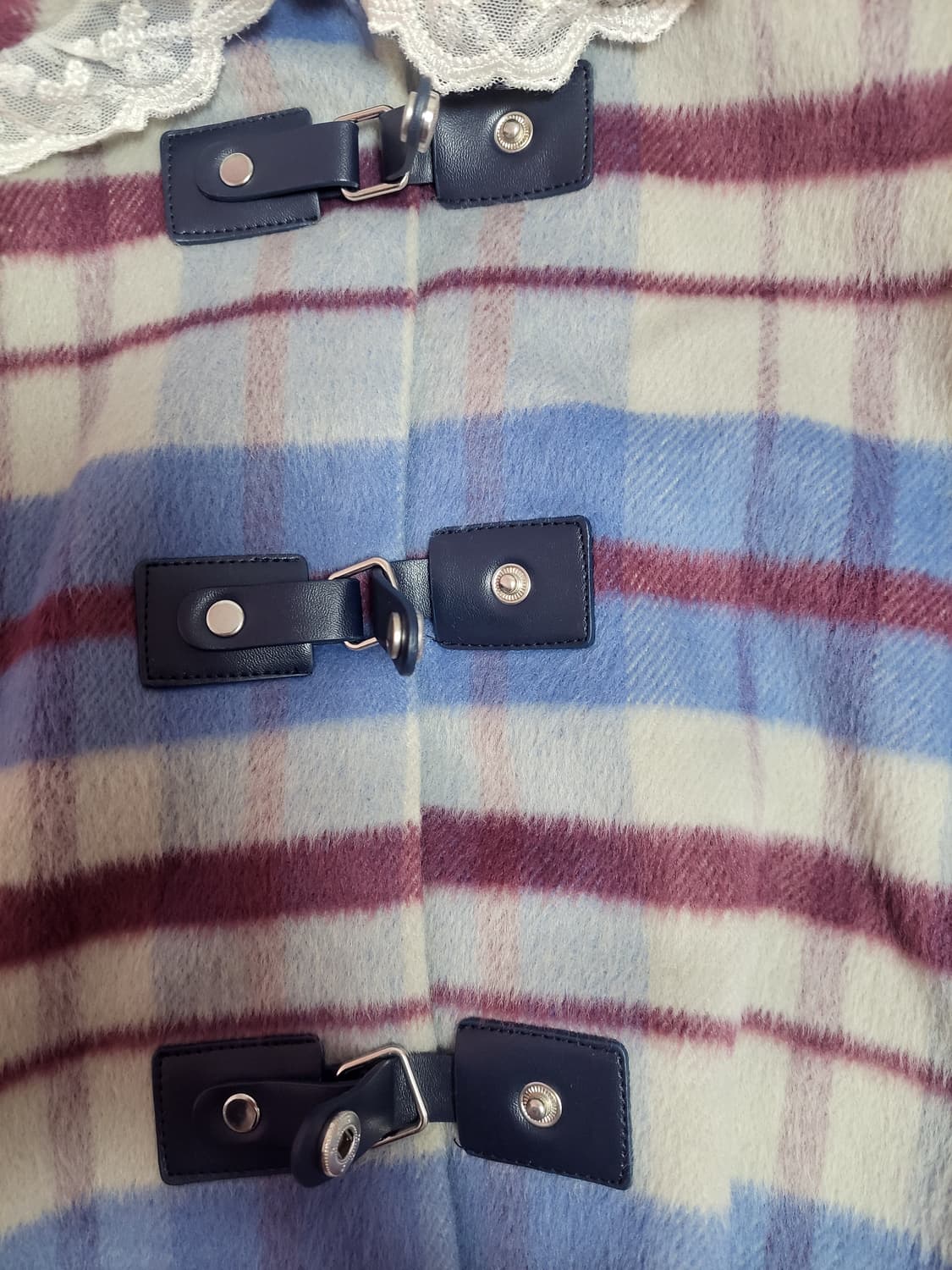 급처상태좋음!액시즈팜 세일러카라 레이스 체크 더플 코트 자켓 리즈리사st 상품이미지6