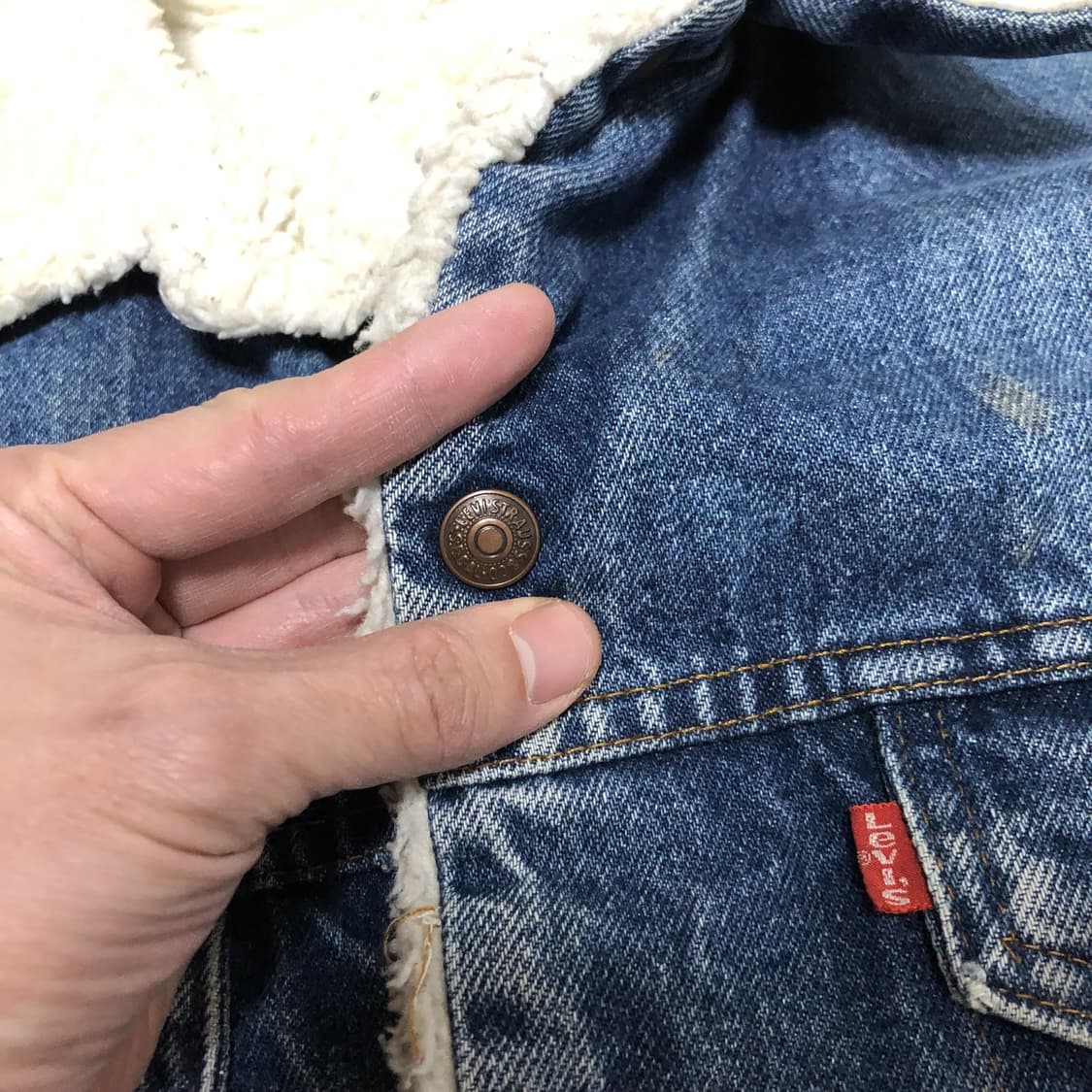 (L-XL) 80's 리바이스 70608 데님 쉐르파 하드 워시드 자켓 상품이미지4