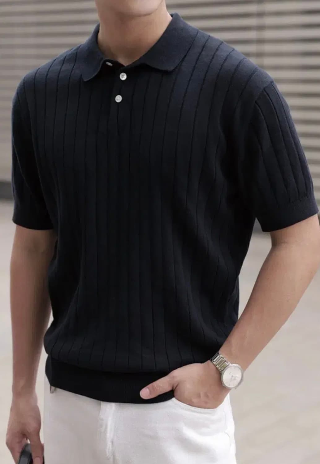 [새상품] 론트 골지 카라 반팔니트 네이비 Msize 상품이미지3